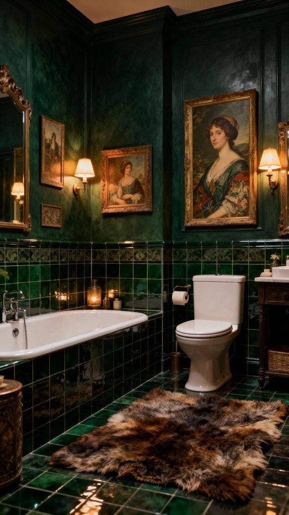 cozy dark green bathroom