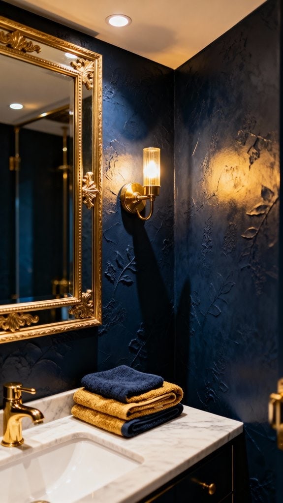 cozy midnight blue bathroom retreat