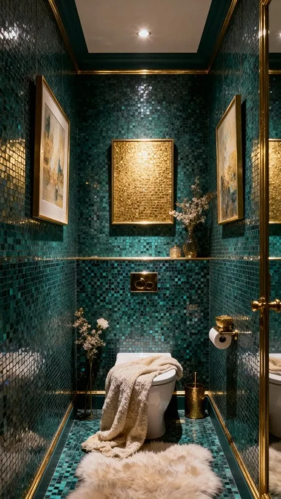 cozy smoky teal bathroom