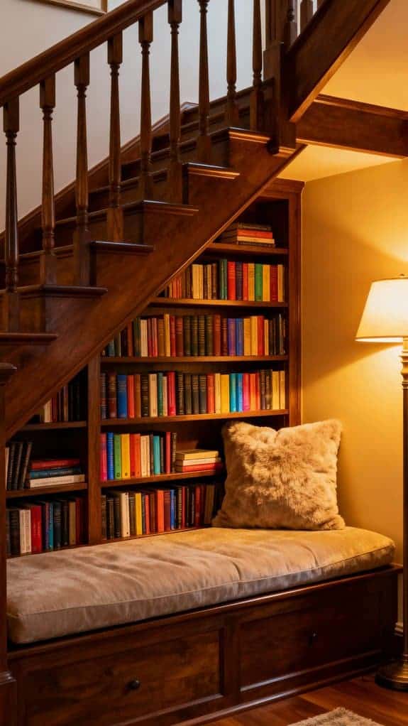 cozy under stair reading nook