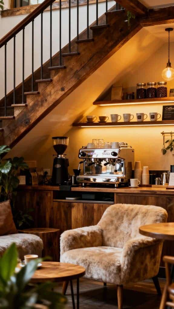 cozy under stairs coffee nook