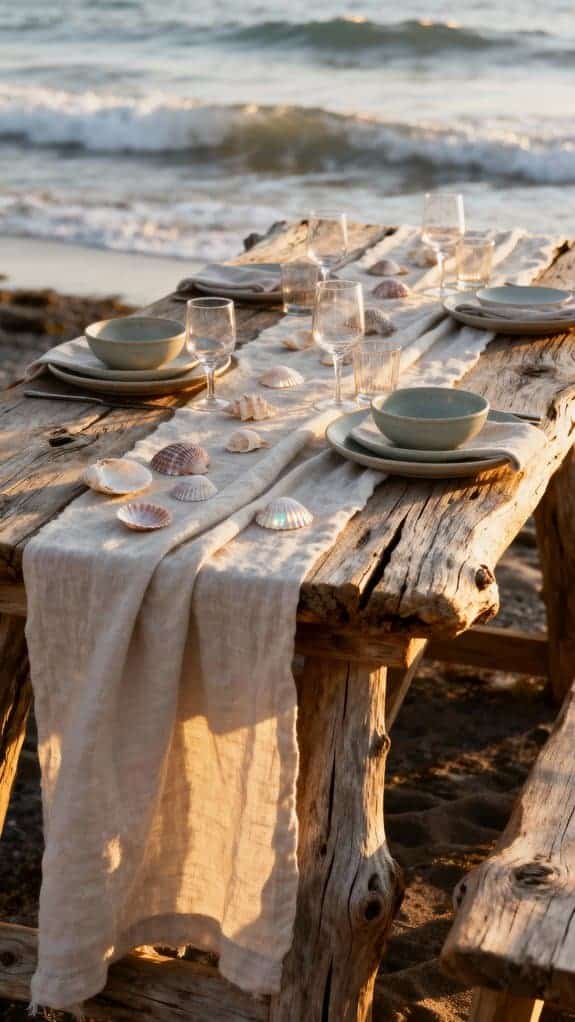 driftwood table beach setup