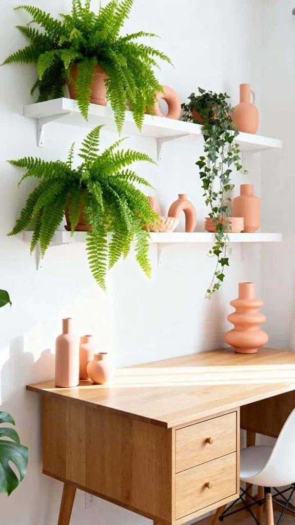 ferns and peach decor