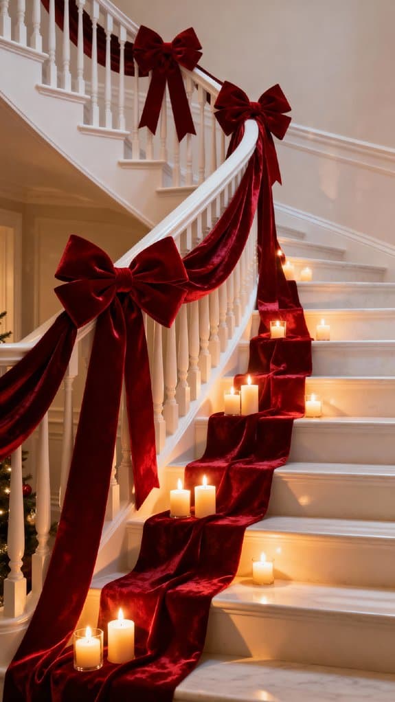 festive staircase with ribbons