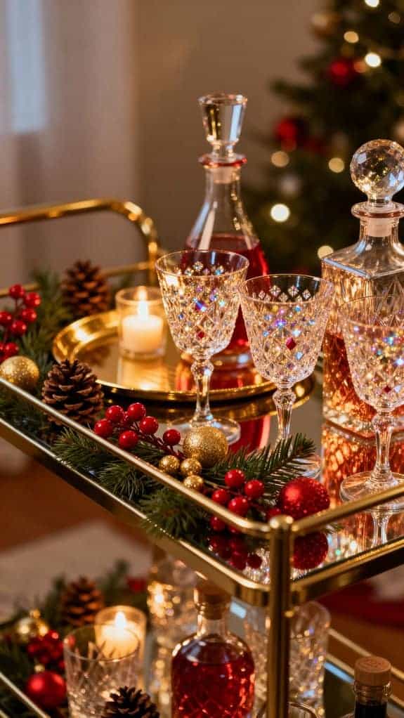 glamorous holiday bar cart