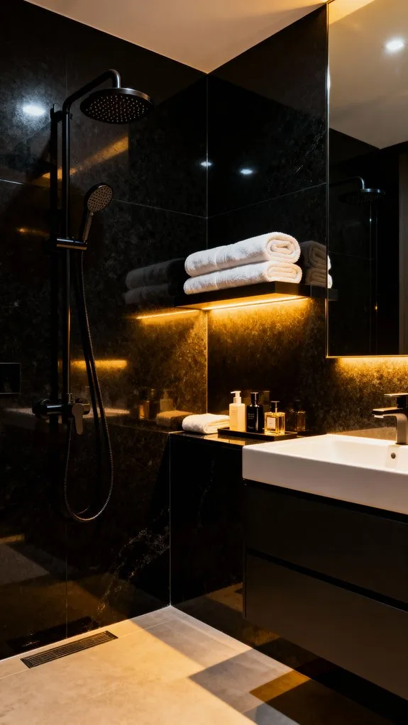 illuminated luxury obsidian bathroom