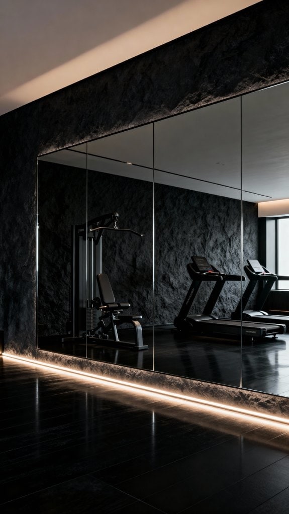 moody gym with mirrors