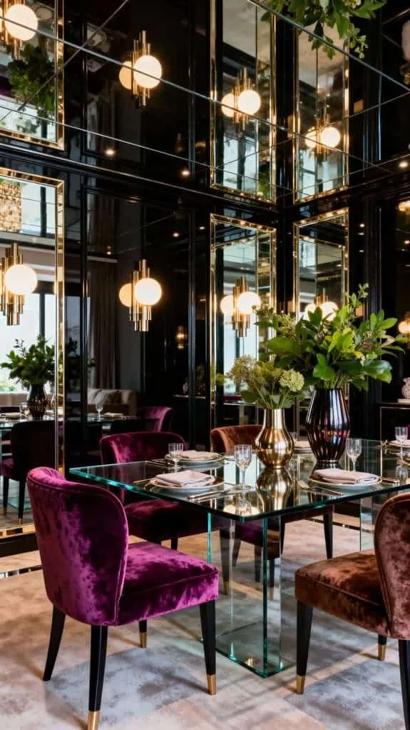opulent mirrored velvet dining