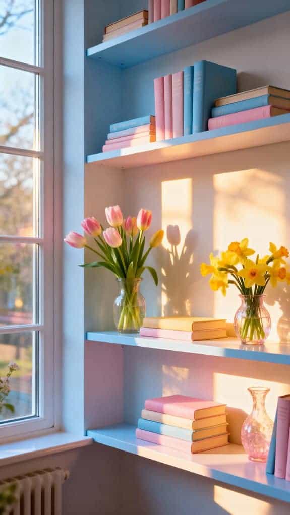 pastel books and flowers
