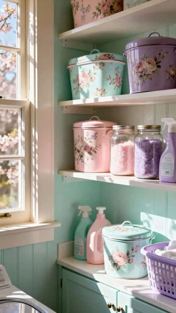 pastel shelves with flowers