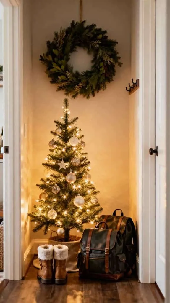petite tree in mudroom