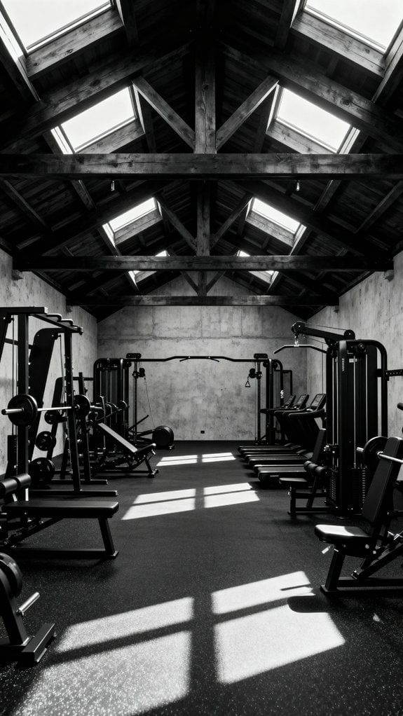 sleek black attic gym