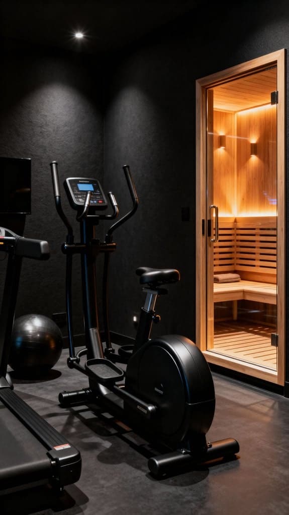 sleek gym with sauna