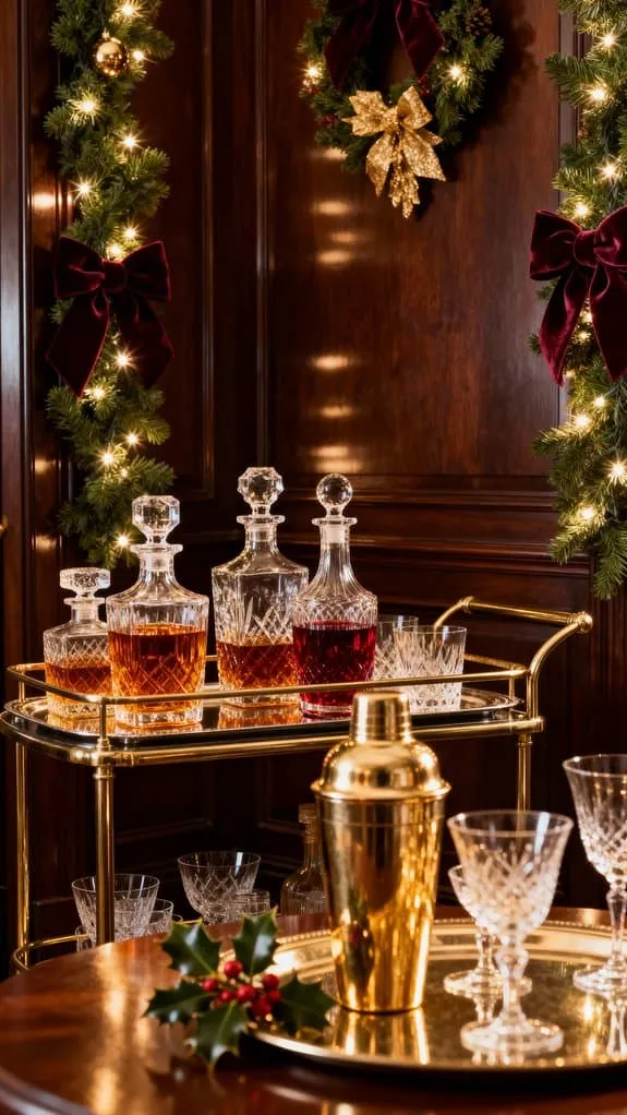 sophisticated holiday bar cart