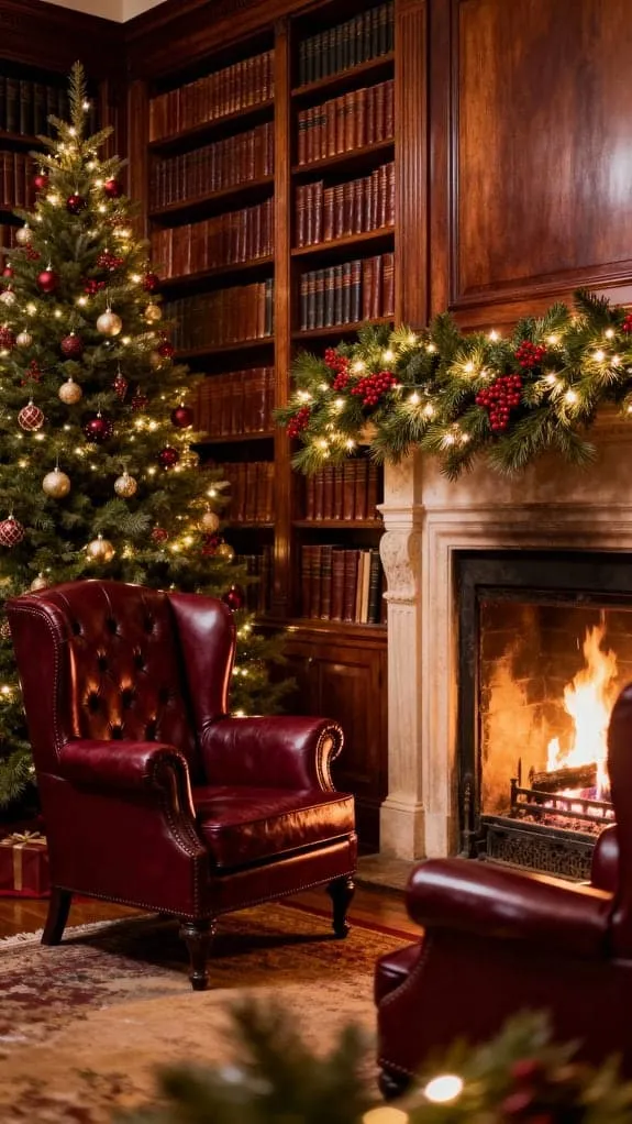 cozy christmas library ambiance