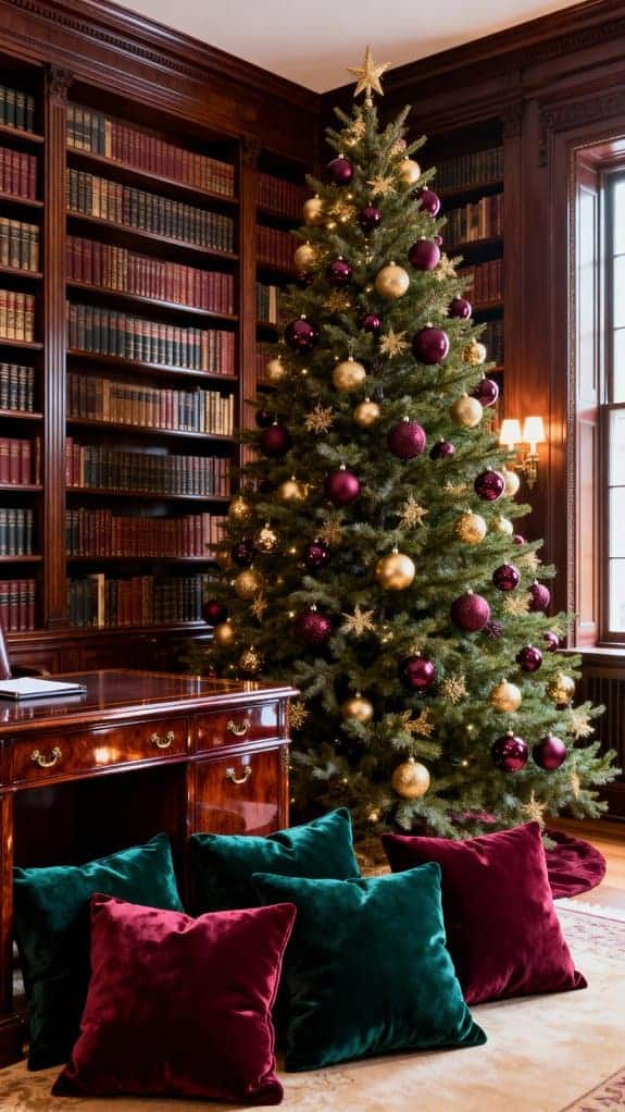cozy library christmas tree