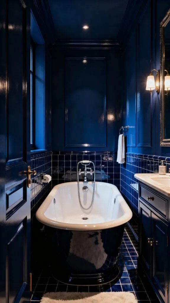 cozy navy blue bathroom design