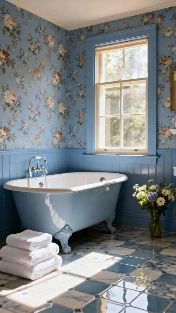 cozy soft blue bathroom
