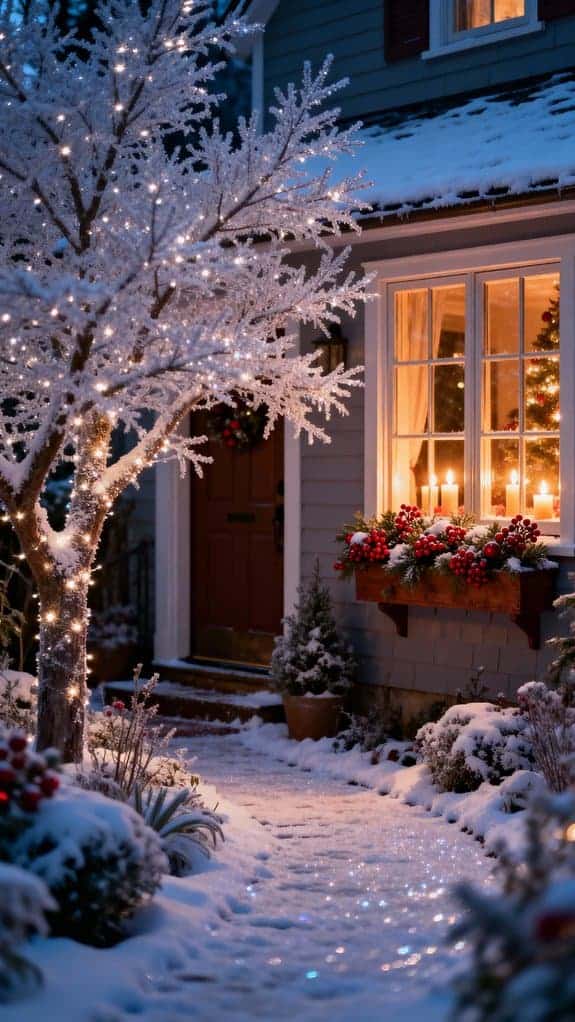 frosted trees and fairy lights