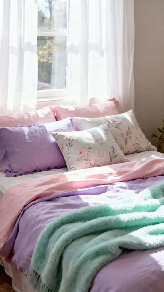 pastel bedding with contrast