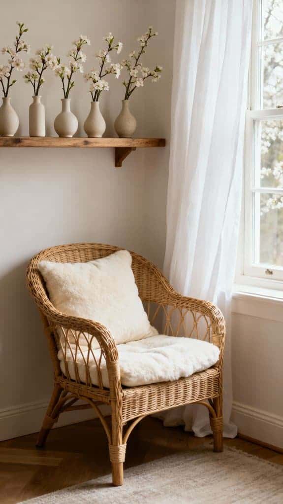 wicker chair reading nook