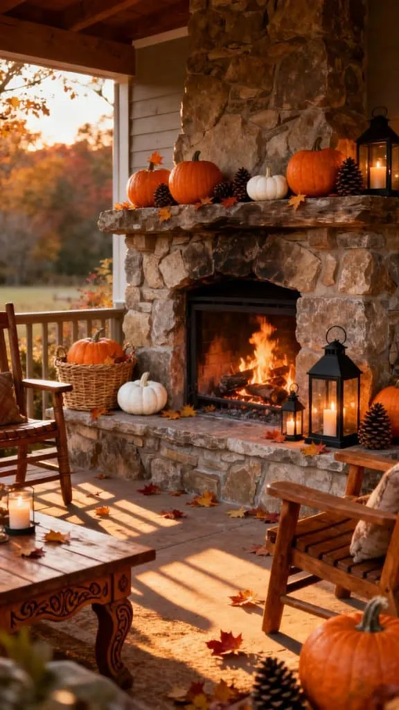 Outdoor Fireplace Fall Decor Ideas 1