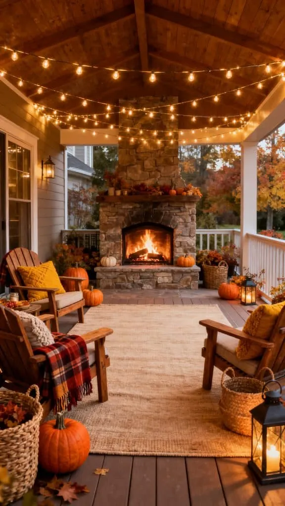 Outdoor Fireplace Fall Decor Ideas 10