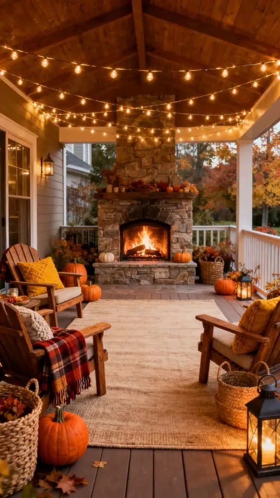 Outdoor Fireplace Fall Decor Ideas 10