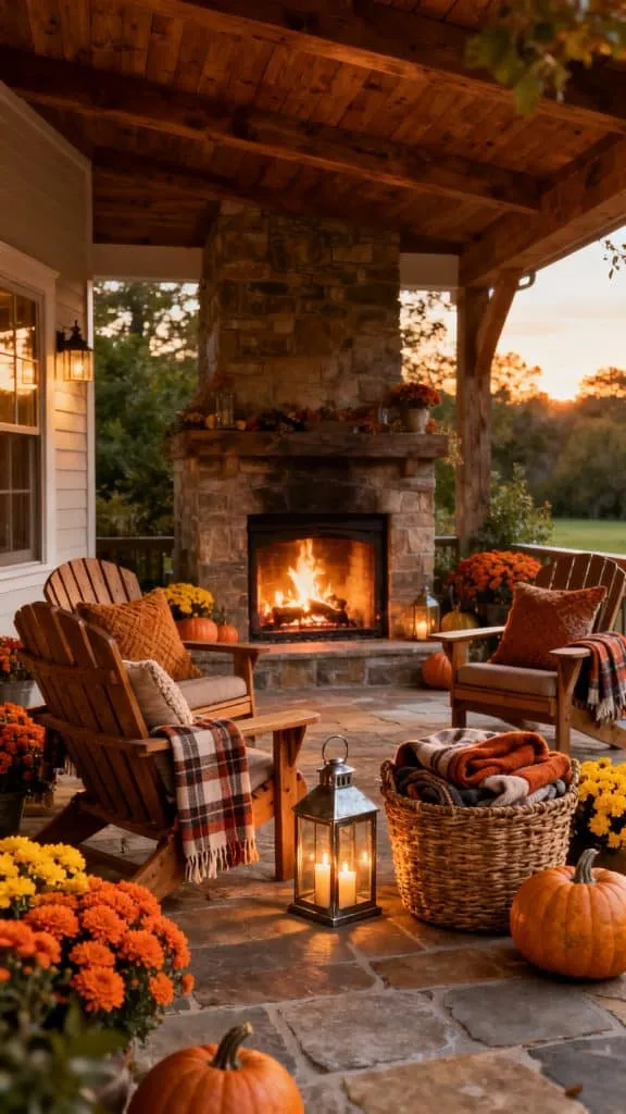 Outdoor Fireplace Fall Decor Ideas 2