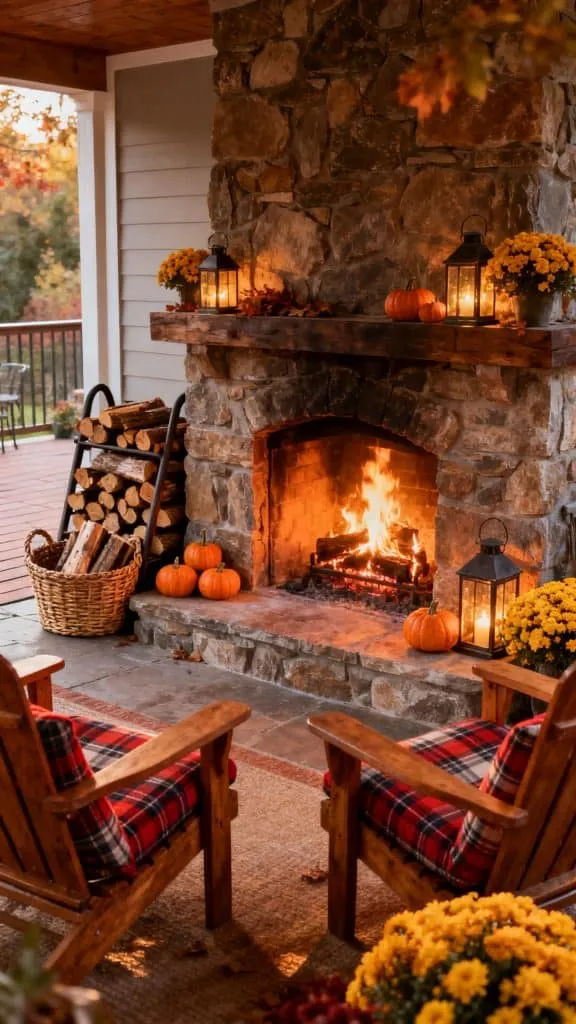 Outdoor Fireplace Fall Decor Ideas 4