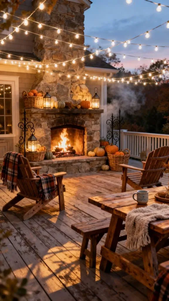 Outdoor Fireplace Fall Decor Ideas 5