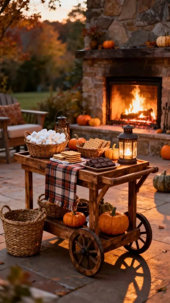 Outdoor Fireplace Fall Decor Ideas 8