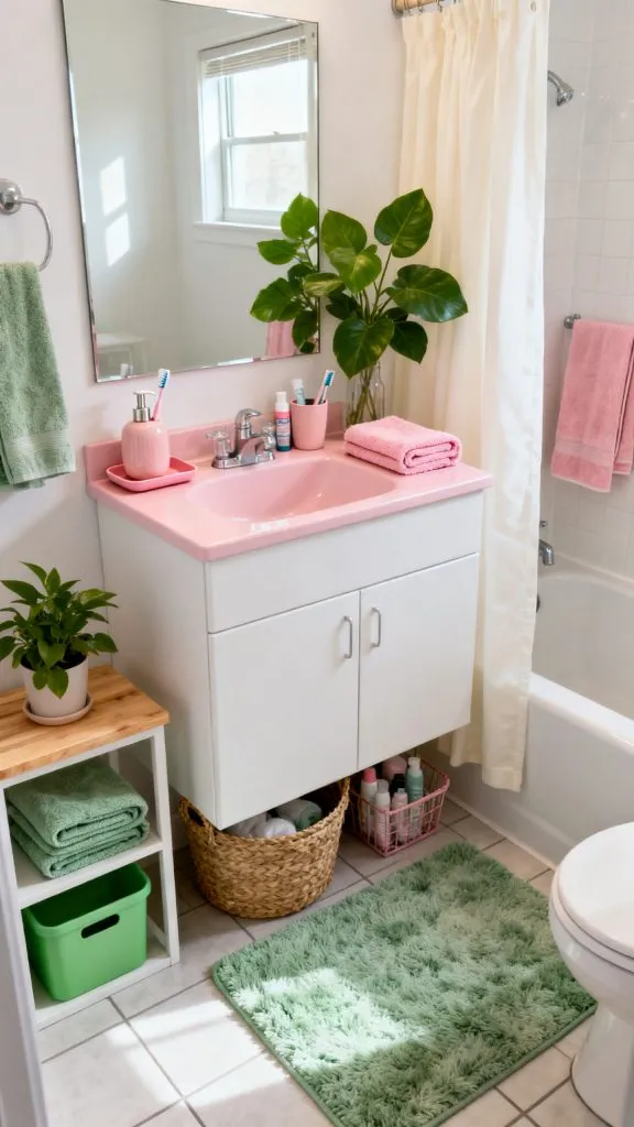Pink and Green College Apartment Bathroom Ideas 1 2