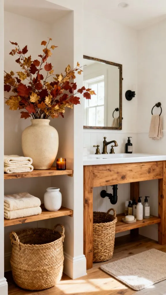 fall bathroom shelf decor ideas 10