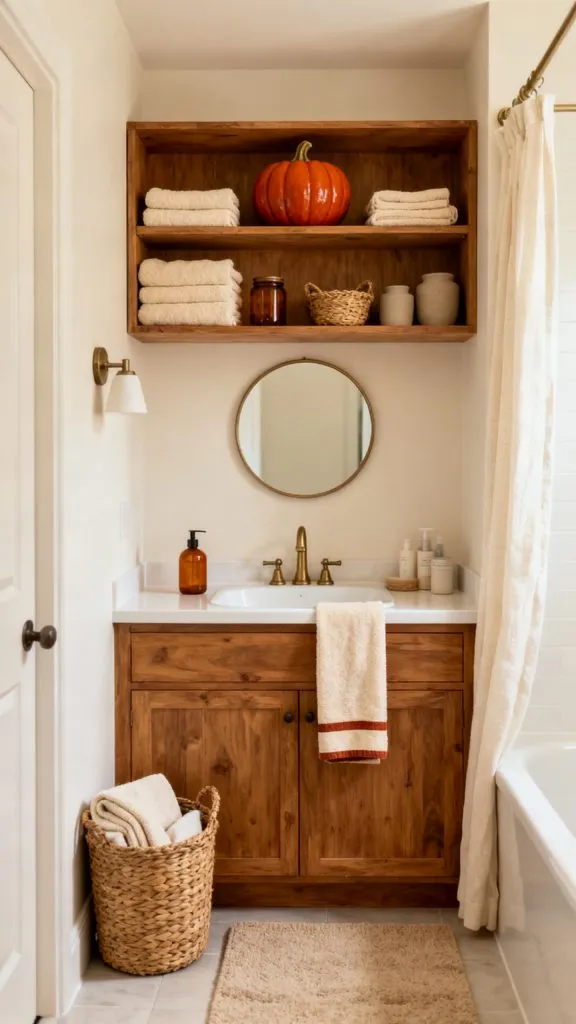 fall bathroom shelf decor ideas 11