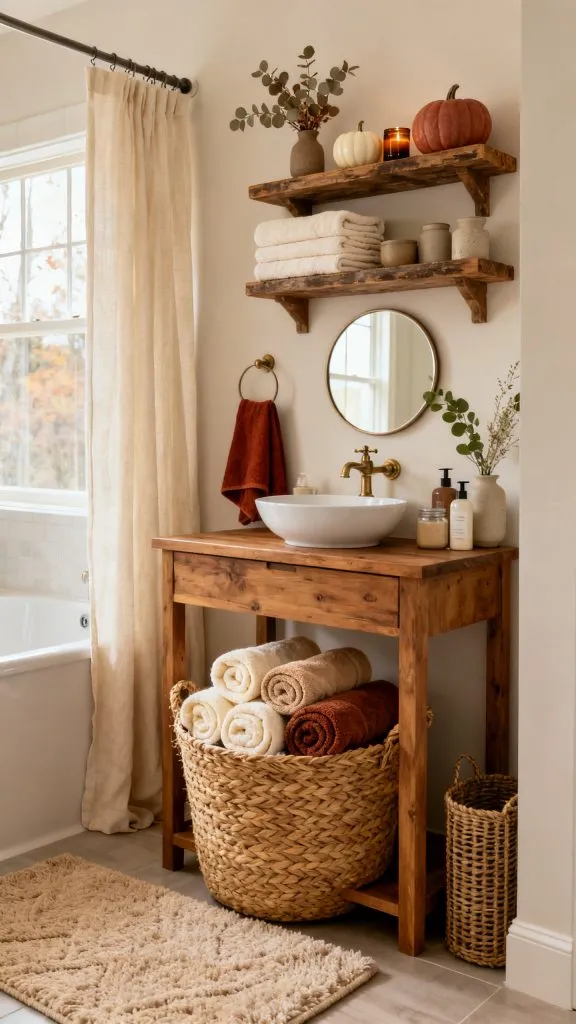 fall bathroom shelf decor ideas 4