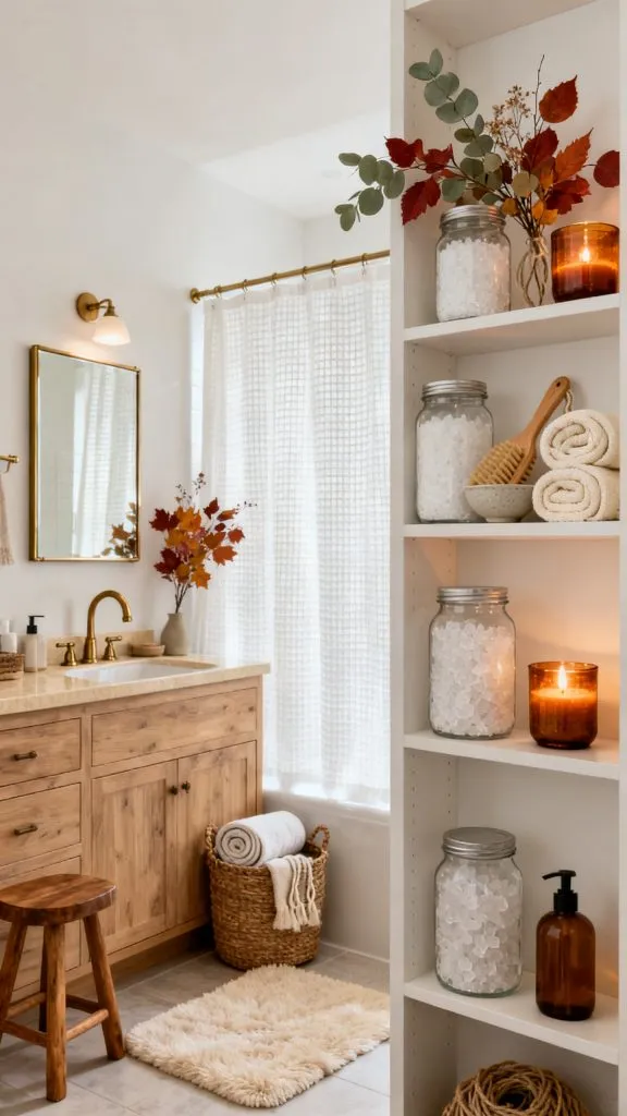fall bathroom shelf decor ideas 7