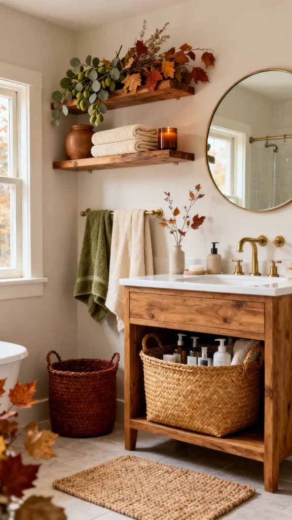 fall bathroom shelf decor ideas 8