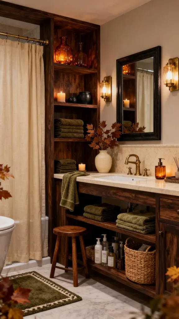 fall bathroom shelf decor ideas 9