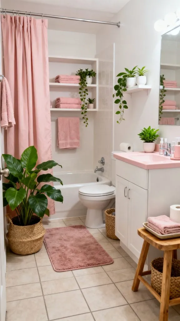 pink college apartment bathroom ideas 11
