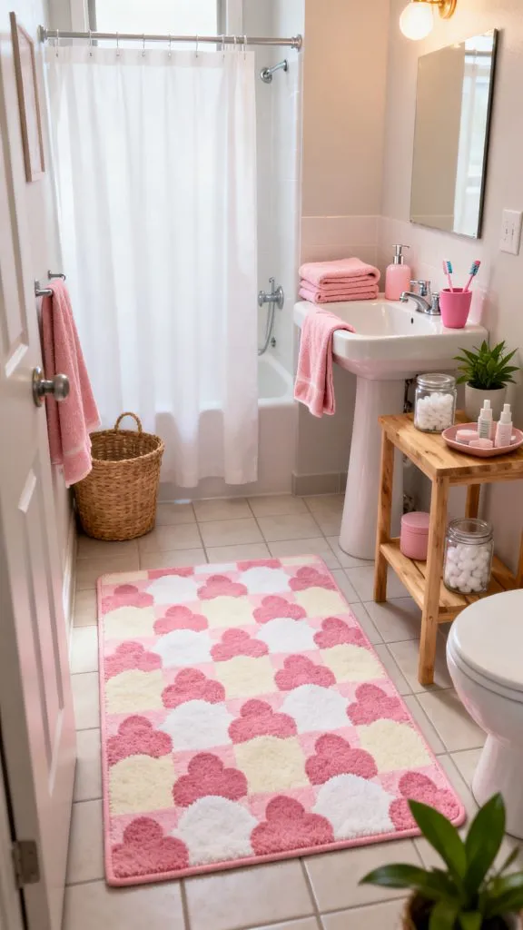 pink college apartment bathroom ideas 2