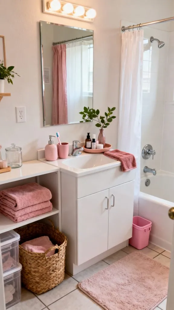 pink college apartment bathroom ideas 3