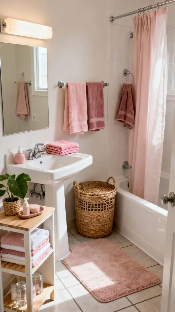 pink college apartment bathroom ideas 4