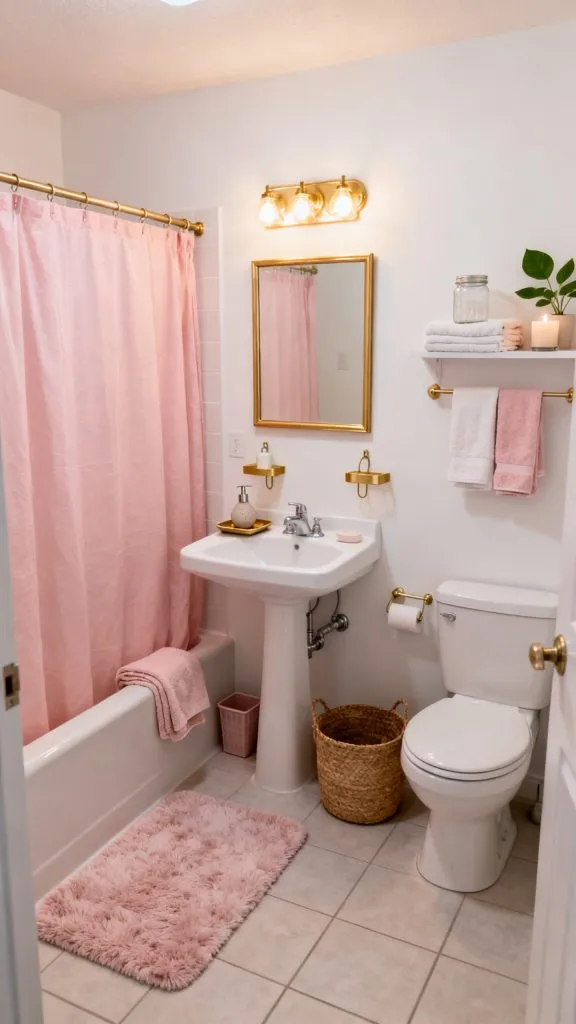 pink college apartment bathroom ideas 6