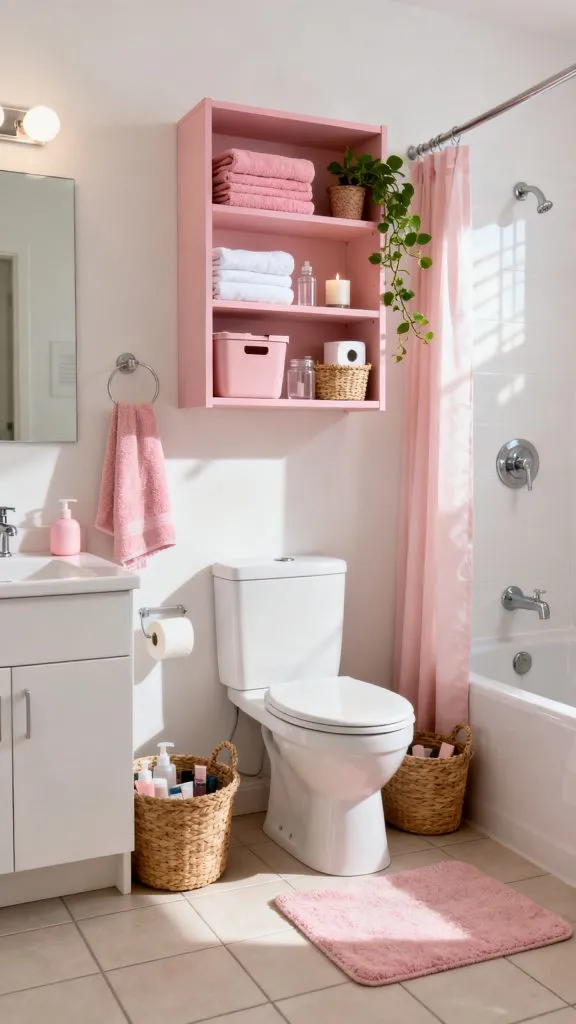 pink college apartment bathroom ideas 7