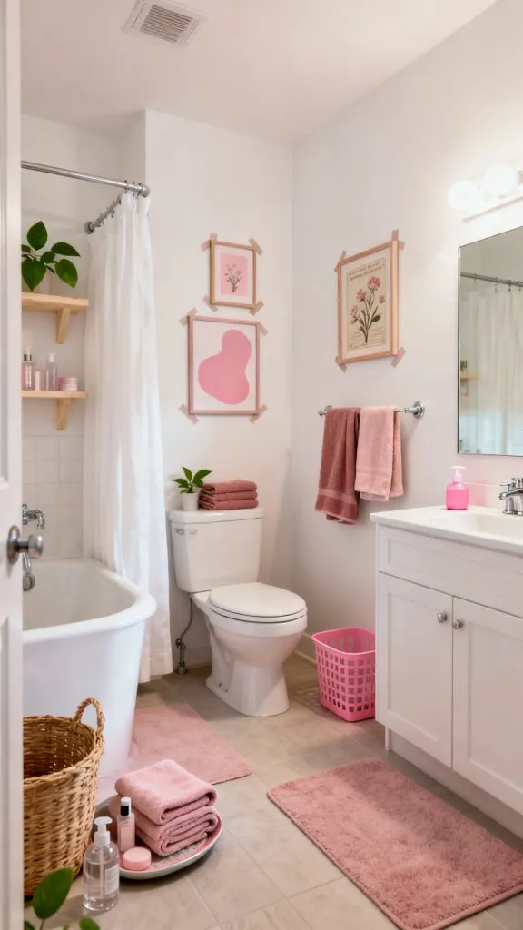 pink college apartment bathroom ideas 8