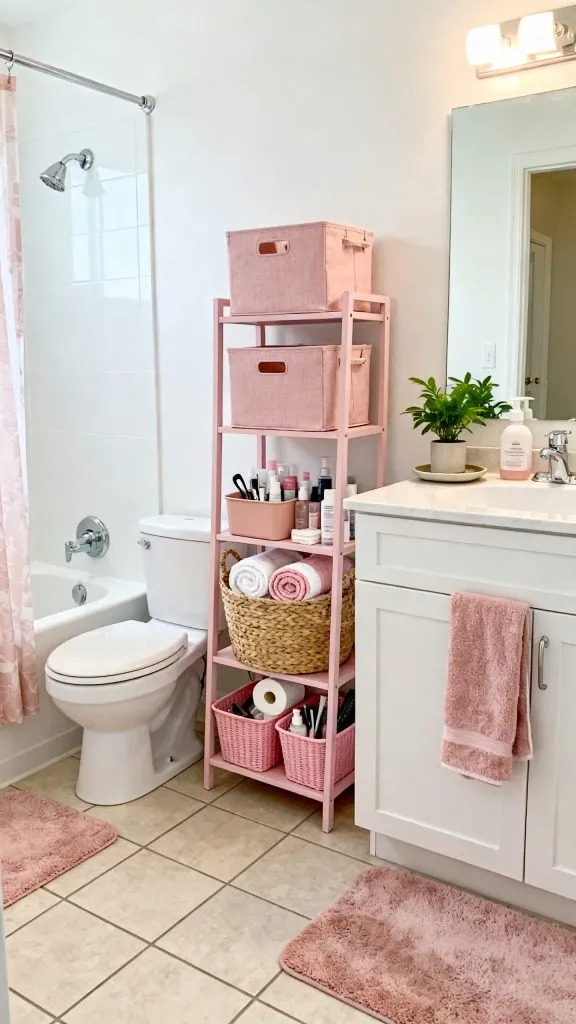 pink college apartment bathroom ideas 9